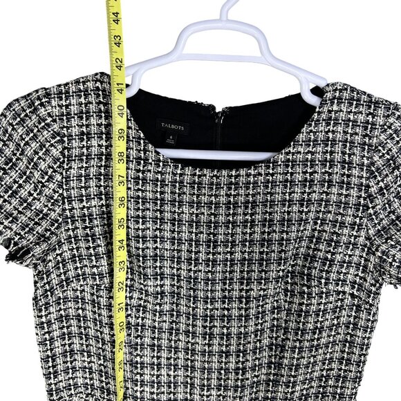 Talbots Womens 6 Tweed Black White Dress Raw Hem Houndstooth Old Money Office - Picture 13 of 16